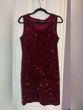 Nina Leonard Burgundy Sequin Velvet Mini Dress